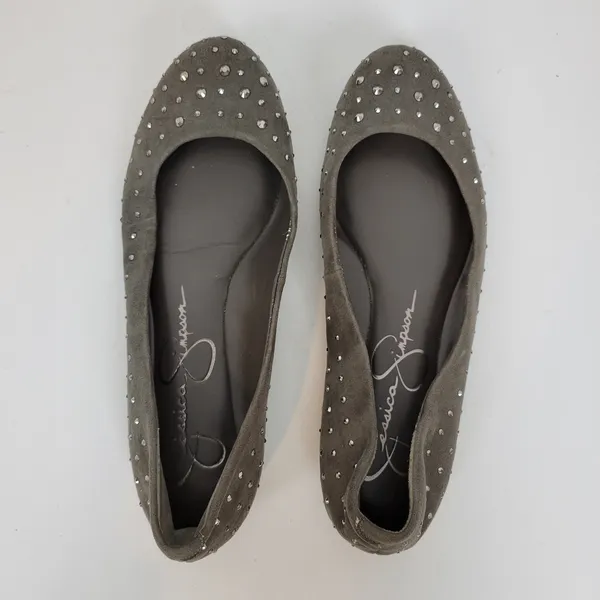 Jessica Simpson Womens Shoes Size 6.5 Gray Suede Studded Slip‎ On Ballet Flats - Image 4