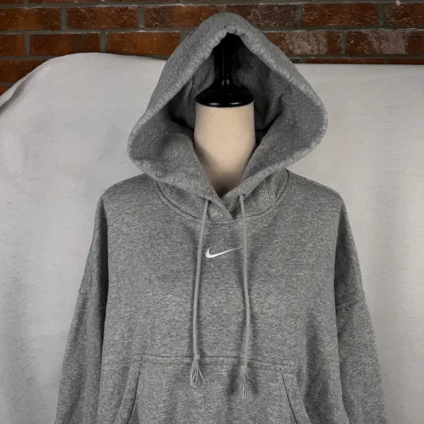 Nike Hoodie Womens Small Sportswear Fleece Crop Pullover Grey Oversized Fit - Image 2