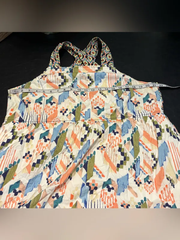 Anthropologie Pastel Multi Geometric Crossback Mini Sundress size Large - Image 11