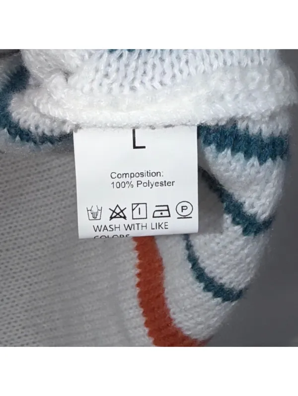 Women’s Oversized Striped Knit Sweater Size Large White Orange Blue Colorblock - Image 5