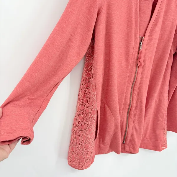 Logo Lounge Lace Back Zip Cardigan Sz M Terracotta Lagenlook Boho Artsy Layer - Image 3