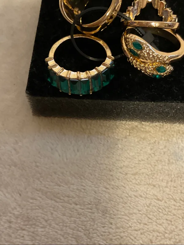 Gold-Tone Snake & Emerald Accent Ring Set - Women Jewelry - Image 3