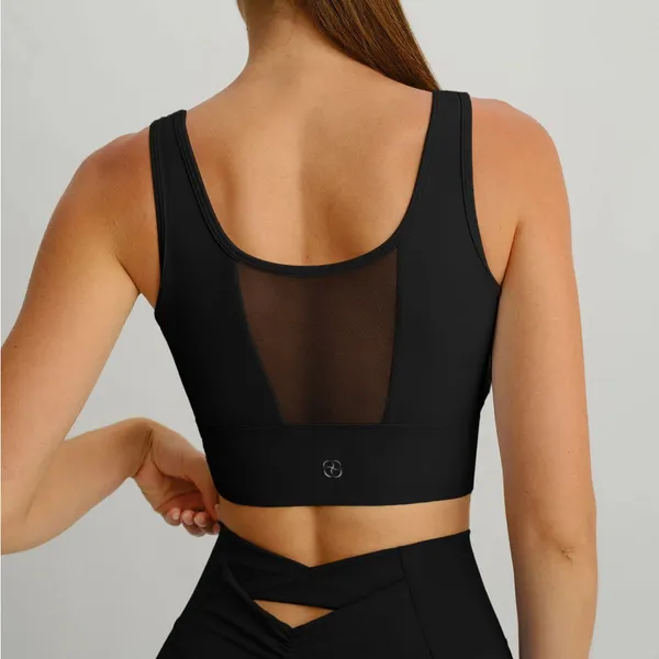 Berlook Activewear Black Mesh Cross-Front Tank Top - Light Support - Image 2