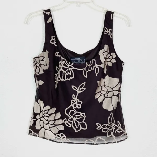 Vintage Brown & Beige Floral Tank Top Blouse - Image 3