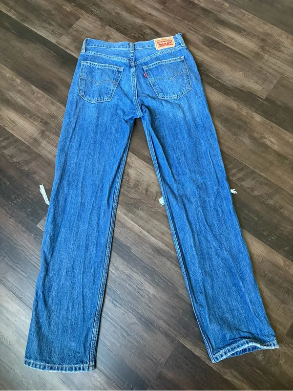 Levi’s Mid-Rise Straight Leg Distressed Blue Women's Jeans size 25 100% cotton - Image 3