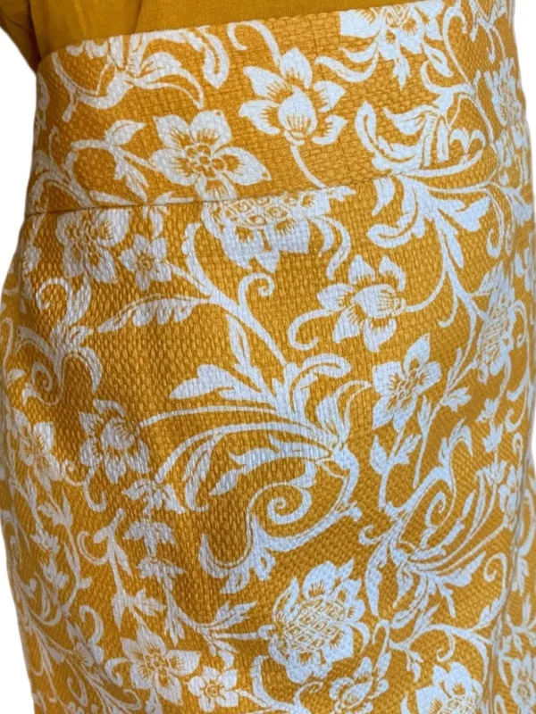 Ann Taylor Loft Golden Yellow And White Floral Print Cotton Blend Skirt (14) - Image 6
