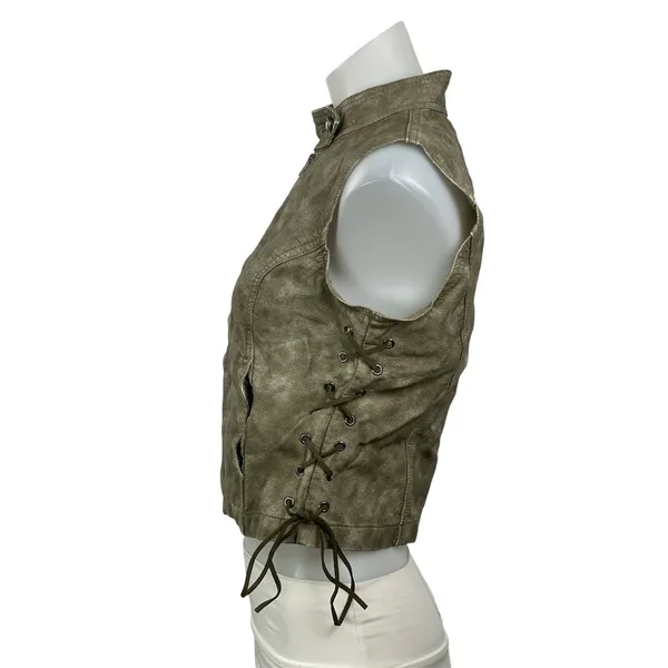 NEW Jaded London Women's Green Washed Lace Up Full Zip Vest Crop Top Size M - Image 2