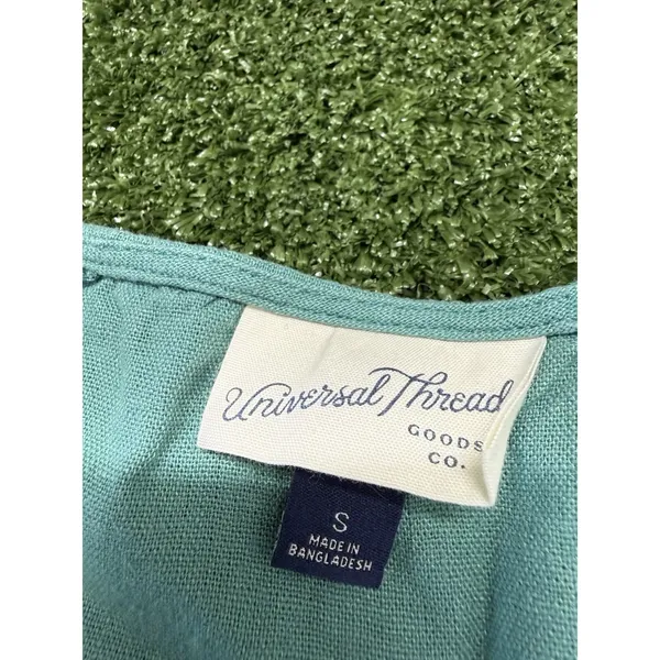 Universal Threads Dress Green Short Sleeve Mini Flare Linen Blend Boho V-Neck S - Image 5