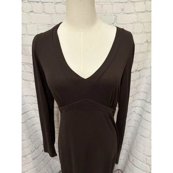 Ann Taylor LOFT Brown Pullover V Neck Dress Long Sleeve Rayon Blend Size 4 - Image 2