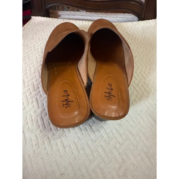 Style & Co Womens Tan Faux Suede Studded Clog Mules Wood Block Heel Size 11M - Image 3