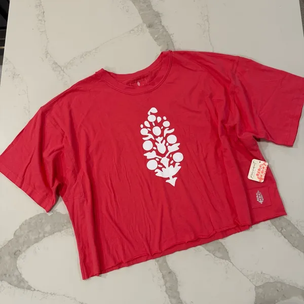 Free People Movement NWT Inspire Cotton Graphic T-Shirt Women’s XL Hibiscus Pink - Image 7