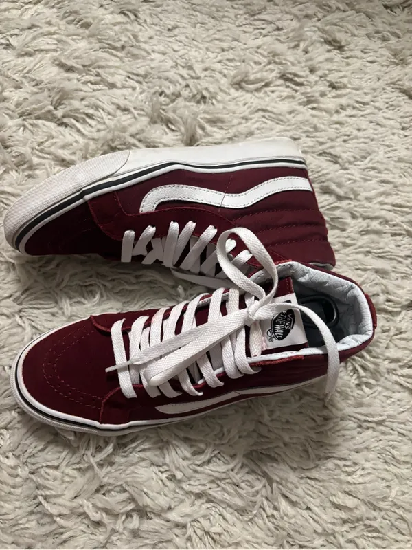 Vans High Top Sneakers Women’s Size 6, Men’s Size 4.5 Burgundy with White - Image 4