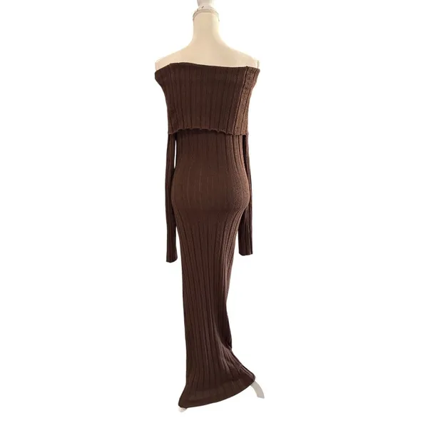 SNDYS Baha Off The Shoulder Maxi Dress in Cocoa Medium New Womens Long Gown - Image 5