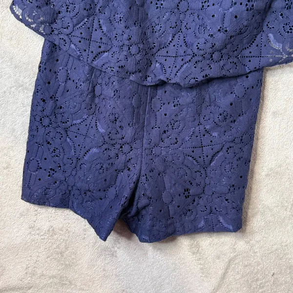 Lilly Pulitzer Celyn Romper Womens 8 Navy Blue Floral Lace Shorts Jumpsuit - Image 9