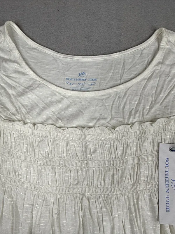 Southern Tide Smocked Babydoll Top Womens XS White NWT Ruffle Coastal Preppy - Image 2