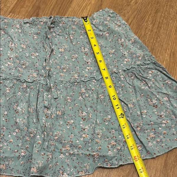 Brandy Melville O/S Sage Green Kenzo Ditsy Floral Ruffle Mini Skirt Drawstring - Image 5