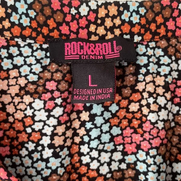 Rock & Roll Cowgirl Sz L Ditsy Floral Print Flowy Mini Dress Rust Copper Smocked Waist‎ - Image 3
