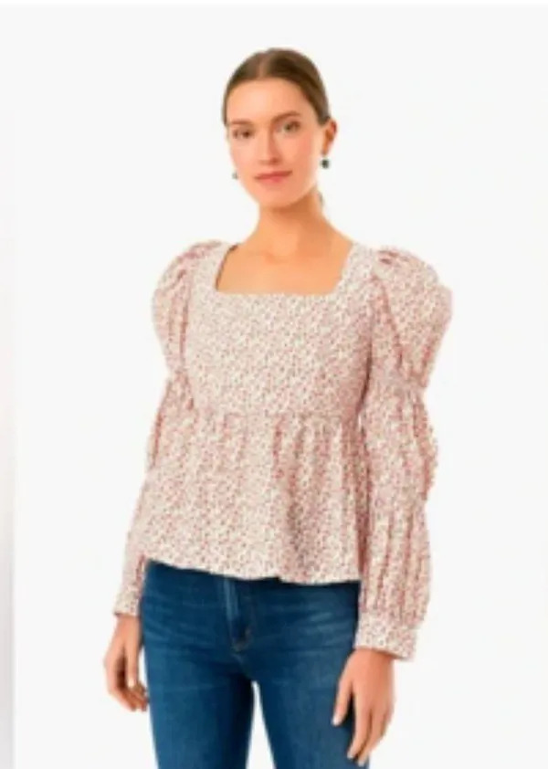 Tuckernuck Hyacinth House Puff Long Sleeve Peplum Floral Blouse Small - Image 9