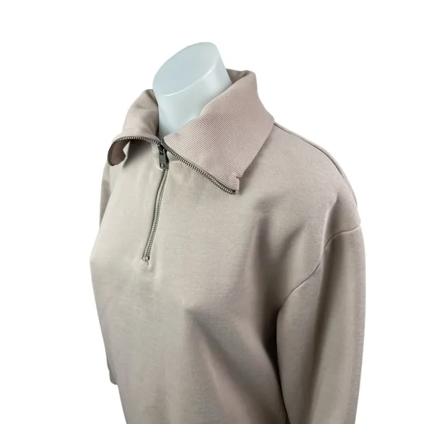 Academy Women's Beige Quarter Zip Collared Long Sleeve Sweatshirt Top Size XS - Image 2