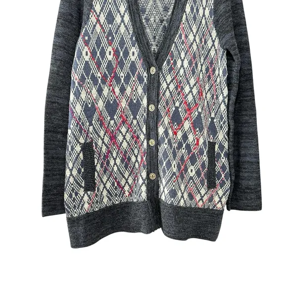 Free People Foxtrot Argyle Knit Cardigan Sweater Women's L Wool Blend‎ Preppy - Image 14