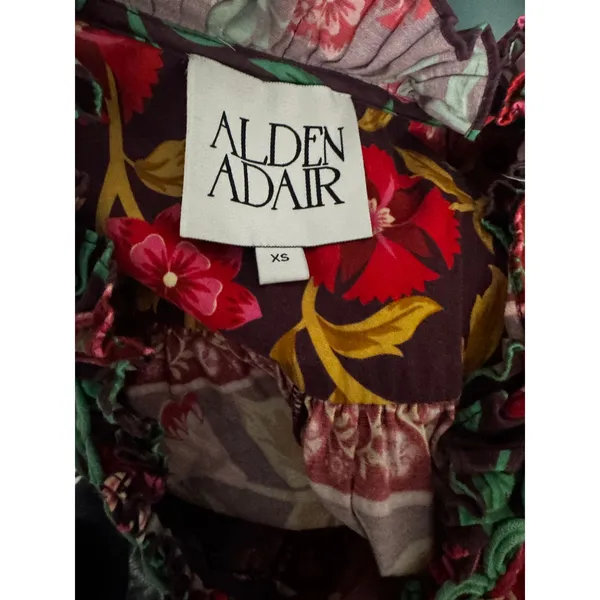 Alden Adair Oliver Top Medieval Floral Ruffle Neck Puff Sleeve Blouse XS - Image 5