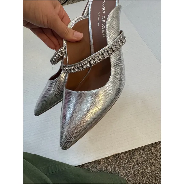 Kurt Geiger London Silver Rhinestone Studded Stiletto Heels Womens 9 Glam Formal - Image 7