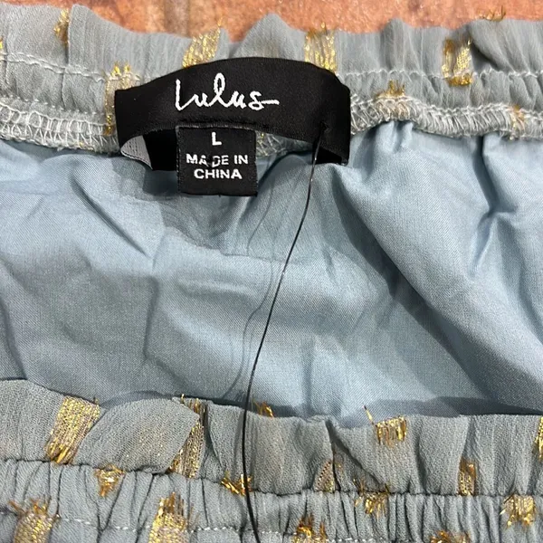 NWT Lulu’s Touch of Glam Dusty‎ Blue Dotted Off-the-Shoulder Mini Dress size L - Image 11