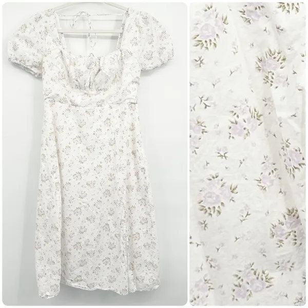 Lulus Womens Darling Appeal Floral Puff Sleeve Cottagecore Milkmaid Midi Dress L - Image 3