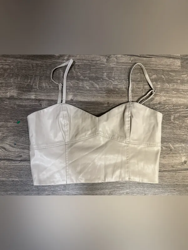 Zara Faux Leather Corset Tank Top Beige Cream Size M - Image 2