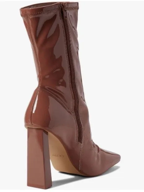 Aldo Glossy Mid-Calf Block Heel Boots in Chestnut Pink Size 6.5 - Image 5