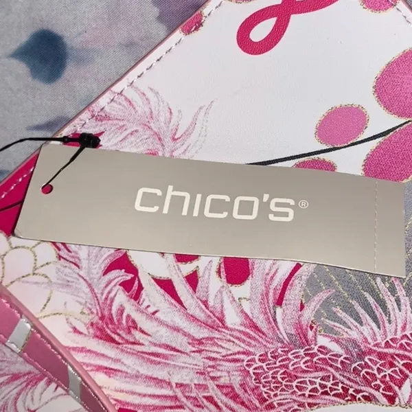 Chico’s Breast Cancer Awareness Pink‎ Floral Wristlet Clutch NWT Ribbon Zipper - Image 4