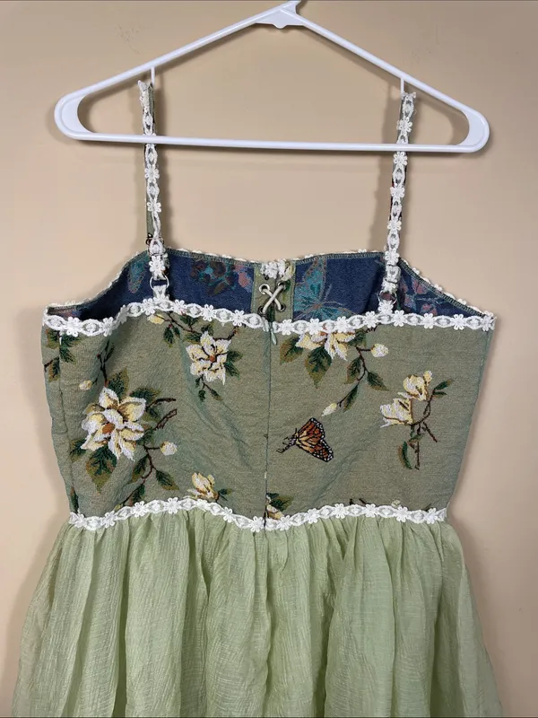 Cider Women’s Faeriecore Butterfly Floral Embroidered Lace-Up Tank Mini Dress - Image 5