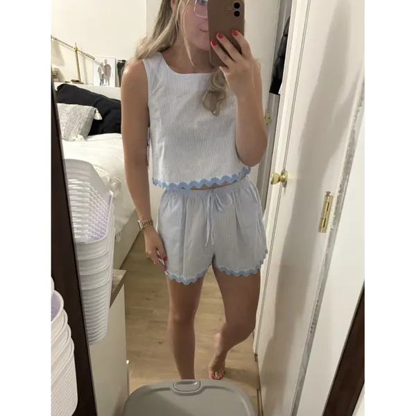 Japna Striped Scallop Hem Short Tank Top Set Size Small NWT Coastal Beach Preppy - Image 3
