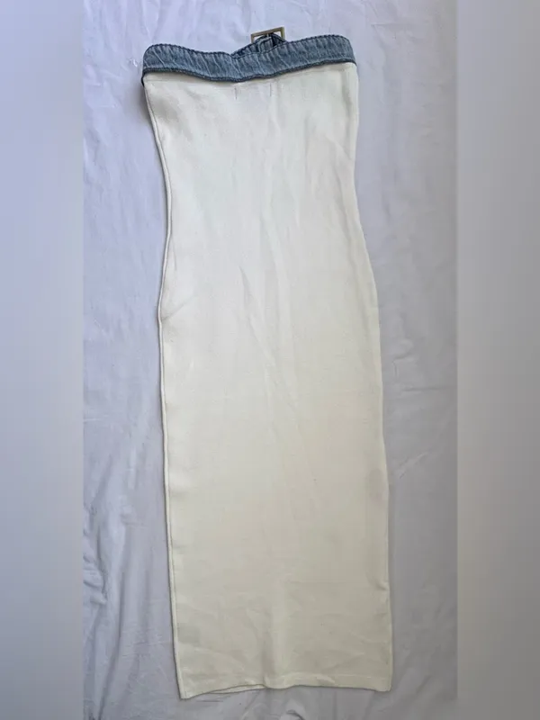 LU♥NYC White Strapless Bodycon Midi Dress L - Image 4