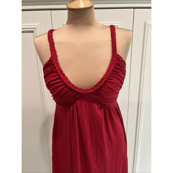 Red‎ Jersey Knit Babydoll Dress Braided Straps Vacation Beach Cruise Grecian - Image 2