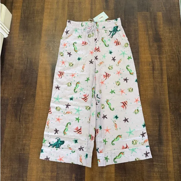 NWT Hill House Sea Creatures Linen Wide Leg Pants Women’s Size L - Image 2