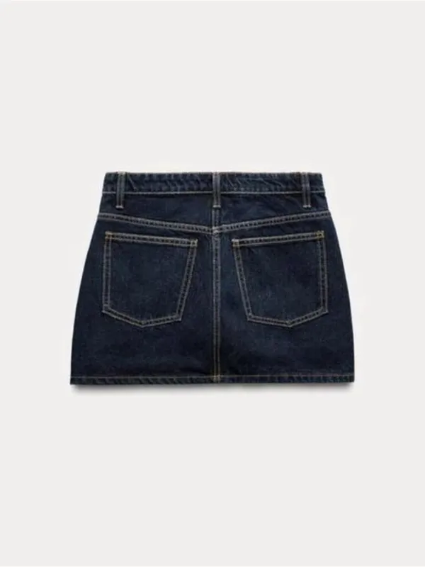Zara dark wash crossover waist denim mini skirt size small - Image 9
