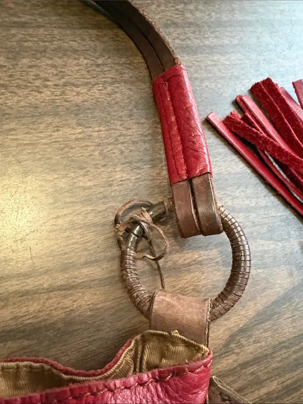 Lucky Brand VINTAGE Red Leather Tassel Shoulder Hobo Bag - Image 6