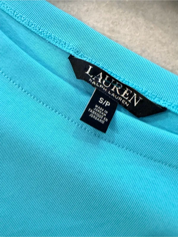 NWOT LRL Lauren Ralph Lauren Size S Blue Boat Neck Cuffed Sleeve Top Cotton - Image 7