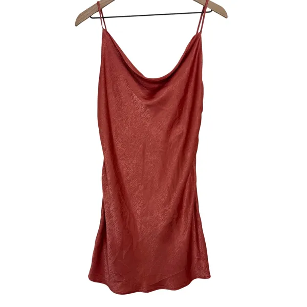 Altar'd State Womens Cowl Neck Satin Cami Mini Dress Salmon Slip Size Medium - Image 2