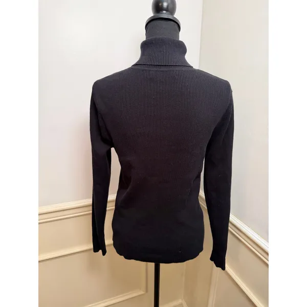 Lauren Ralph Lauren Black Ribbed Turtleneck Sweater Cotton Modal Blend Slim Fit - Image 6