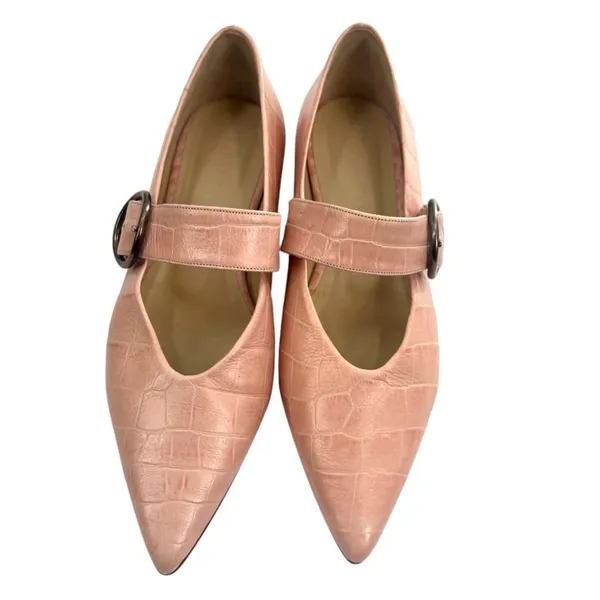 Freda Salvador Ivy Mary Jane Flats Pointed Toe Embossed Leather Pink‎ Croc Sz 7 - Image 5