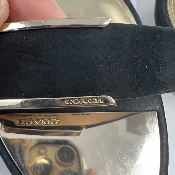 Coach Hampton Black Leather Heels Gold Buckle Detail ankle strap US Size 9.5B - Image 5
