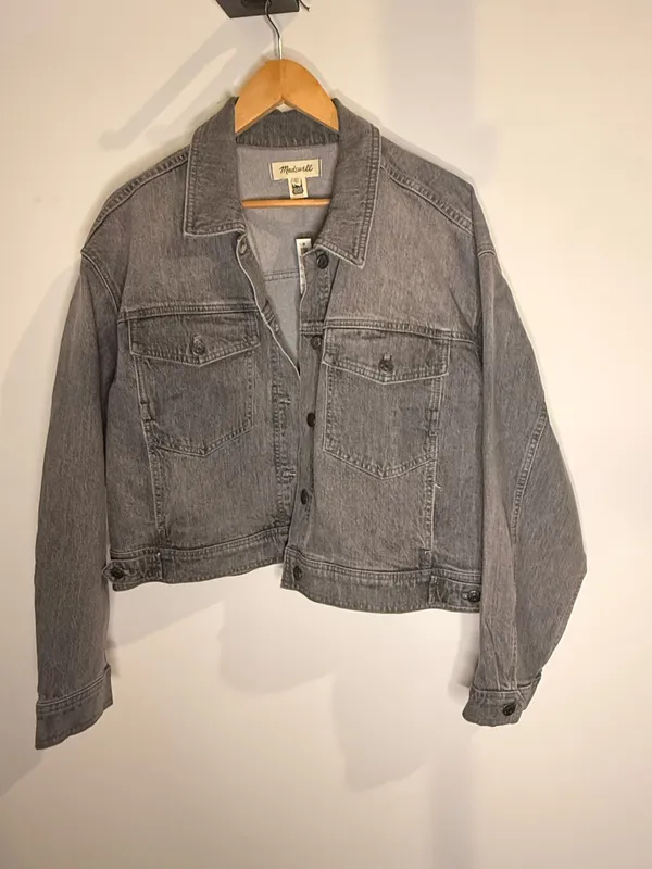 Madewell Denim Clean Crop Oversized Jeans Jacket Gray - NWT - Image 8