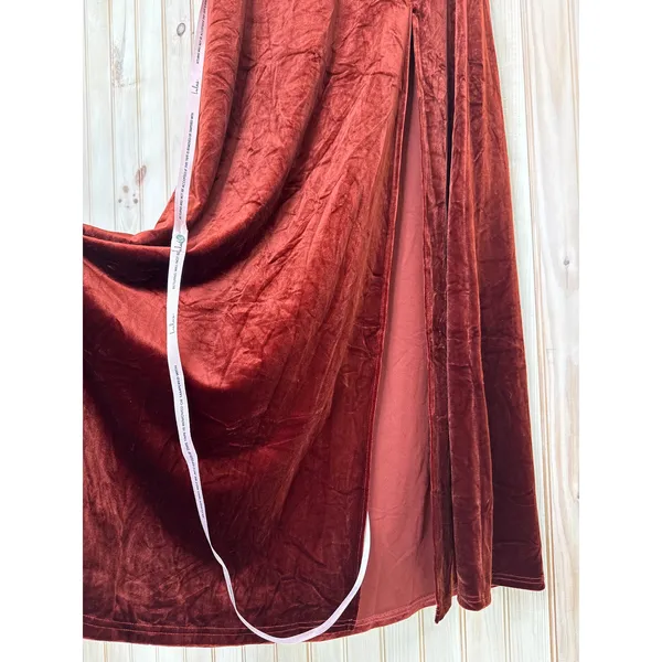 NWT Lulus Coveted Confidence Rust Orange Velvet Asymmetrical Maxi Dress Size M - Image 5