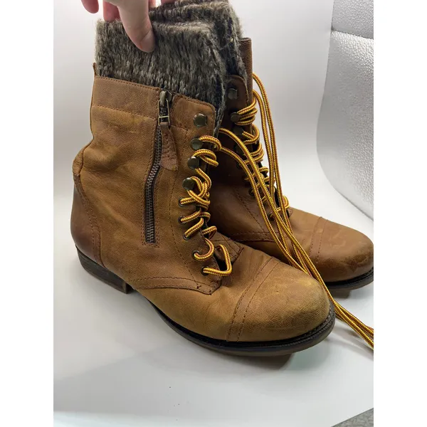 Steve Madden Lace Up Combat Boots Women's 8 Cognac Knit Cuff Hiking Boots - Image 3