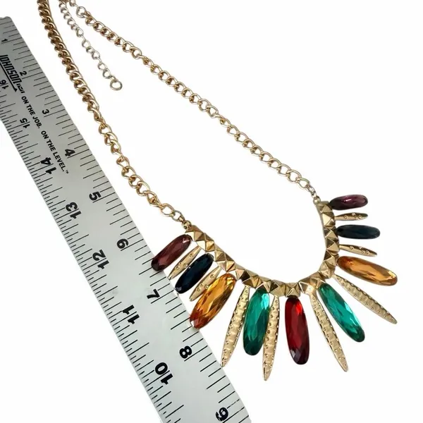 IMAN Global Chic Multicolor Jeweled Gold Tone Spike Statement Necklace - Image 7