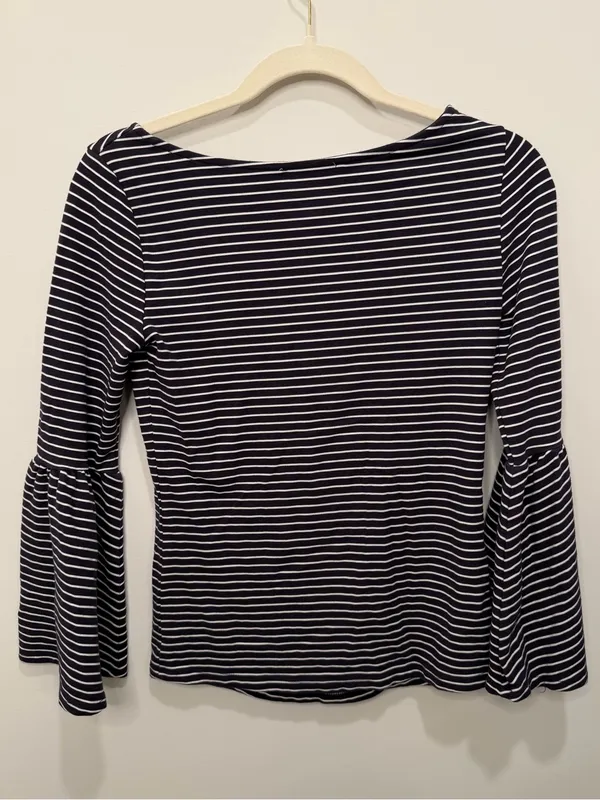 FRAME Navy White‎ Stripe Bell Sleeve Top Size Small - Image 5