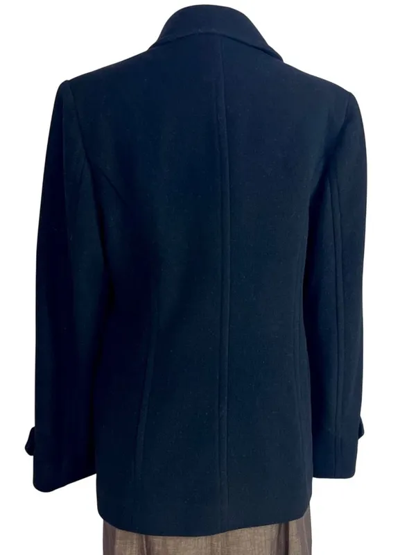 Anne Klein Wool Blend Peacoat Double Breasted Black Classic Style S Preppy - Image 6
