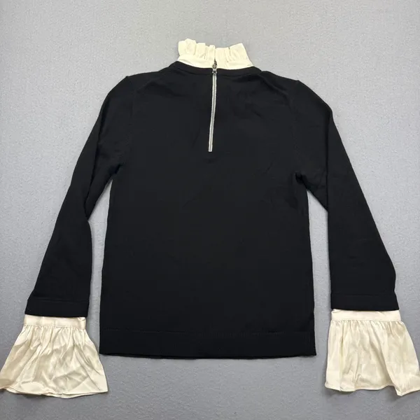 Alice + Olivia Black Wool Silk Ruffle‎ Bow Tie Sweater CL000S45709 Womens XS - Image 9